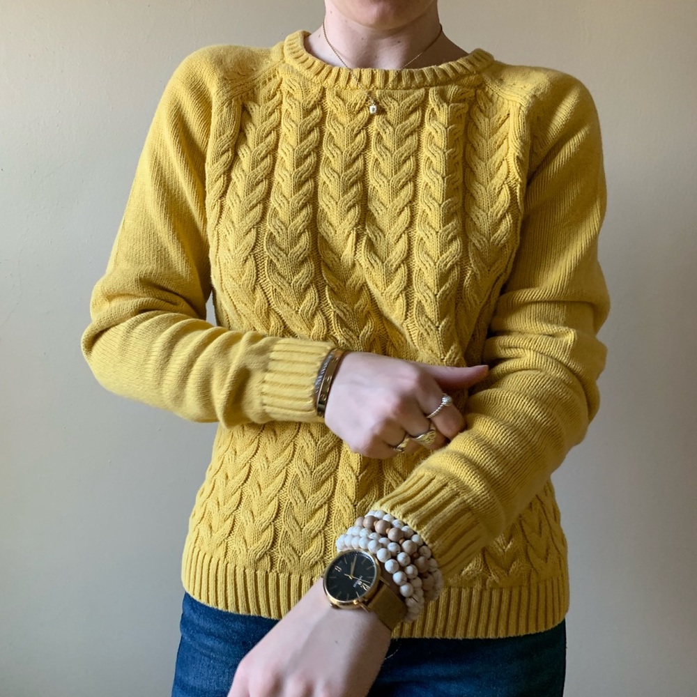Cable knit yellow sweater